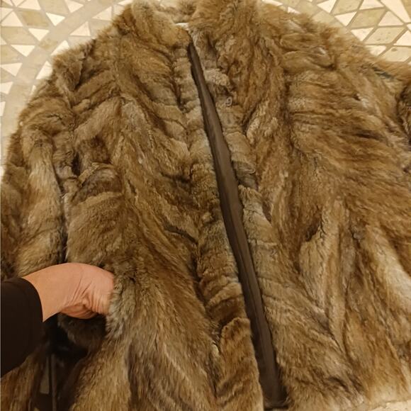 Thick Mink Fur Coat Sz M Brown Chevron Jacket Boxy Formal Wedding Winter Glamor - Picture 12 of 14